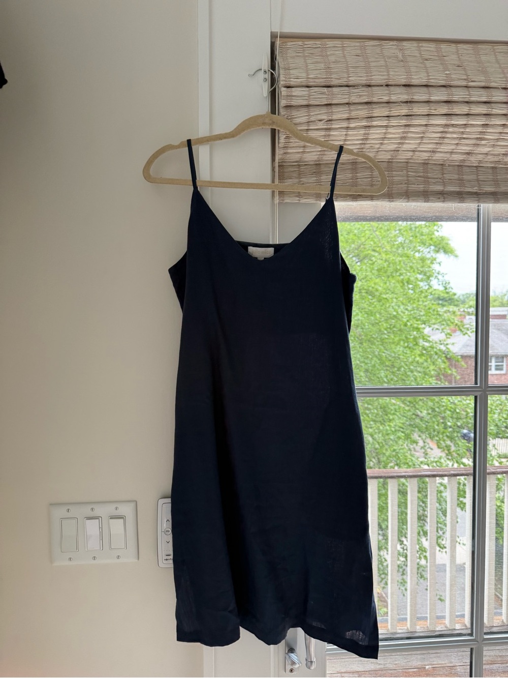 Julie Miles Resort Wear Linen Navy Slip Dress with Thin Straps - size small